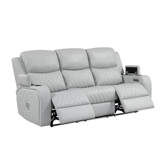 Bowery Hill Power Motion Sofa in Light Gray Synthetic Leather