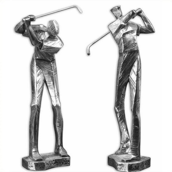 Bowery Hill Practice Shot Metallic Statues in Silver (Set of 2)
