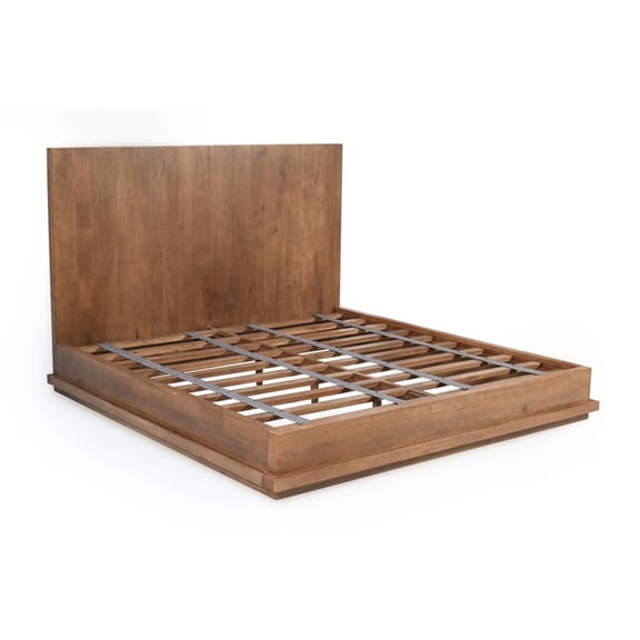 Bowery Hill Queen Bed with Low Profile Frame in Spice Tan on Mango Wood