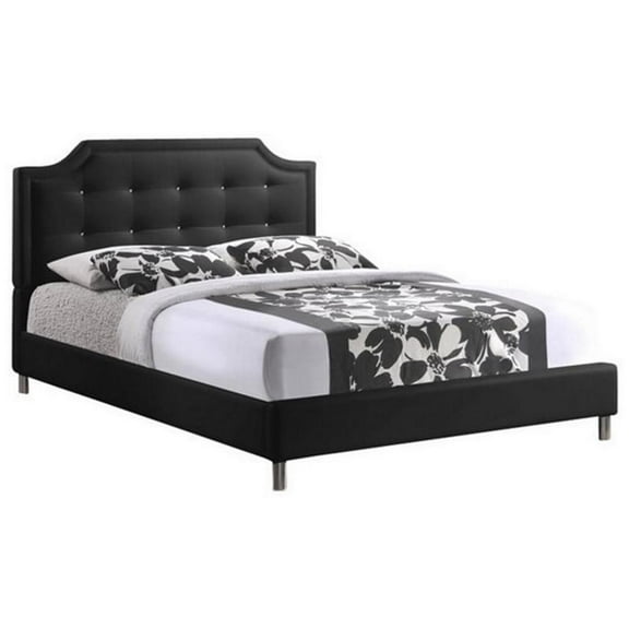 Bowery Hill Queen Faux Leather Tufted Platform Bed in Black