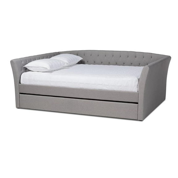 Bowery Hill Modern Fabric Upholstered Queen Daybed with Trundle in Light Gray