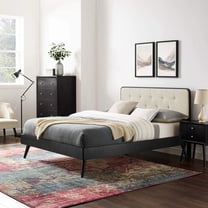 Bowery Hill Queen Wood Platform Bed with Splayed Legs in Black/Beige
