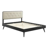 Bowery Hill Queen Wood Platform Bed with Splayed Legs in Black/Beige