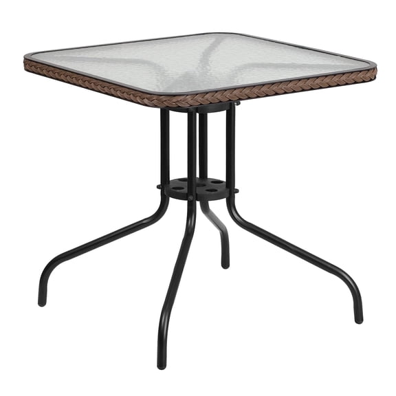 Bowery Hill 28" Metal and Glass Top Square 4 Person Patio Table in Black