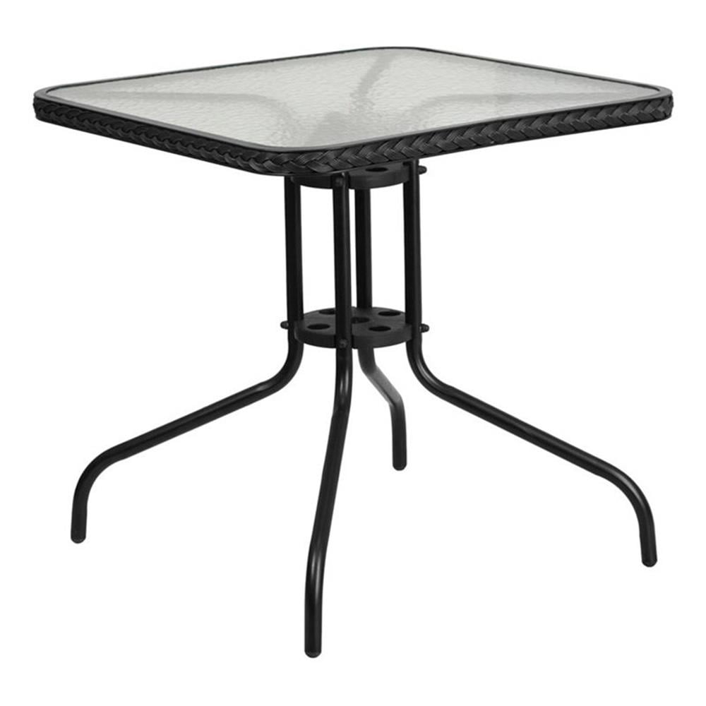 28'' Square Clear Glass Table with Black Rattan Edging
