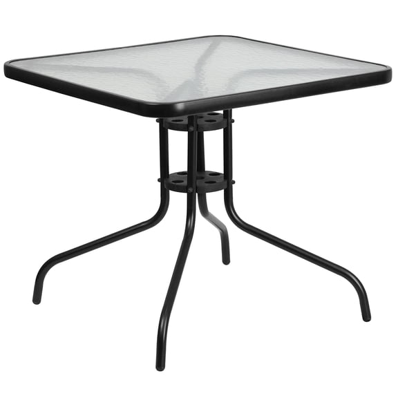 Bowery Hill 31.5" Square Glass Top Patio Dining Table in Black