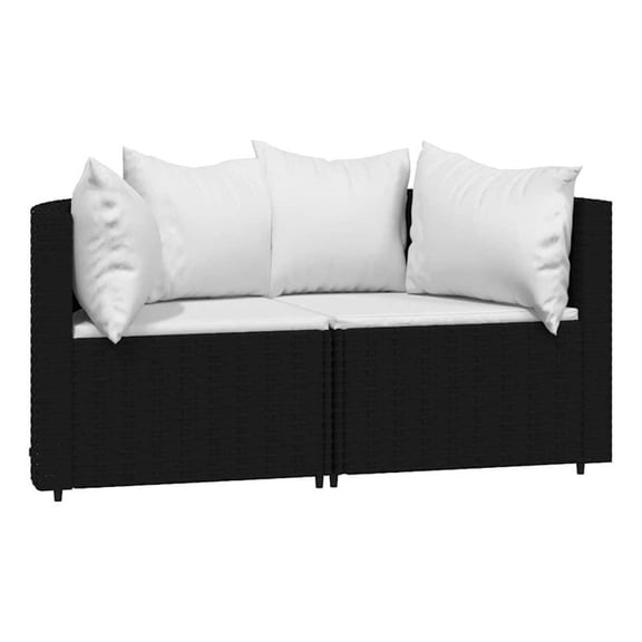 Bowery Hill Rattan & Powder-Coated Steel & Polyester Patio Corner Sofa - Black