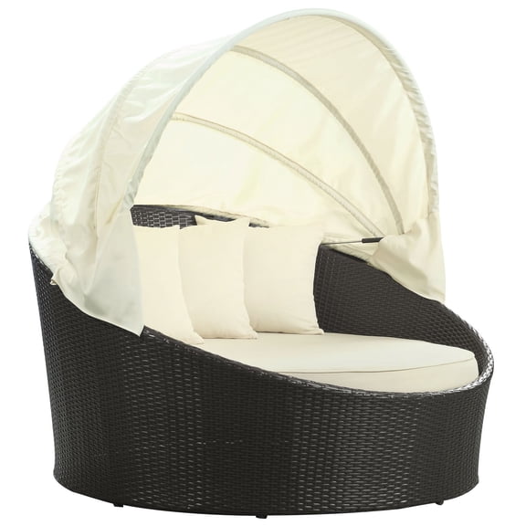 Bowery Hill Rattan Weave/Aluminum Canopy Patio Daybed in Espresso/White