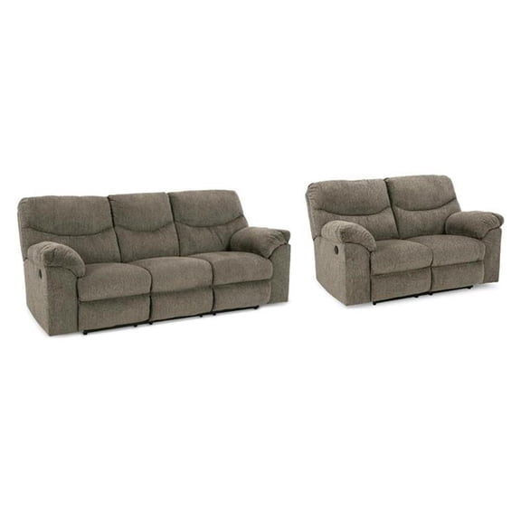 Bowery Hill Reclining Sofa and Loveseat Set in Gray Polyester Fabric