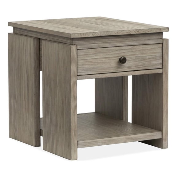Bowery Hill Rectangular End Table With Drawer and Shelf in Stone Harbor Grey