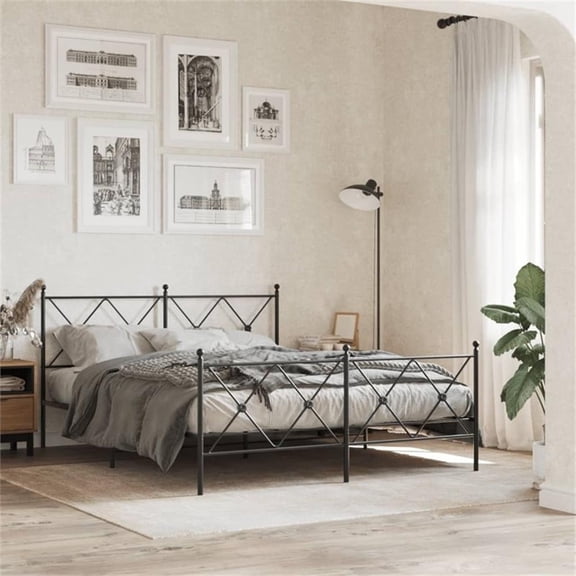 Bowery Hill Rectangular Powder-Coated Steel King Bed Frame in Black