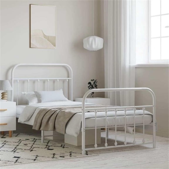 Bowery Hill Rectangular Powder-Coated Steel Twin Bed Frame in White