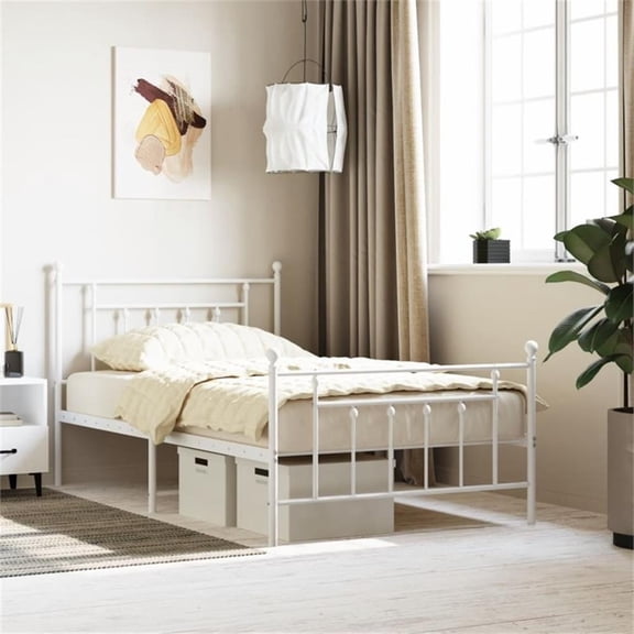 Bowery Hill Rectangular Powder-Coated Steel Twin Bed Frame in White