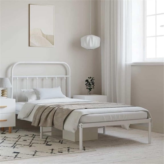 Bowery Hill Rectangular Powder-Coated Steel Twin Bed Frame in White