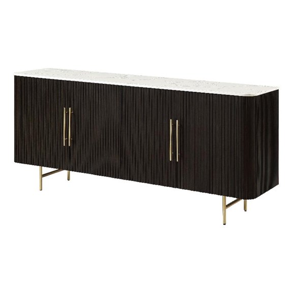 Bowery Hill Rectangular Server with Marble Top and 4 Doors in Espresso