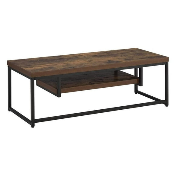Bowery Hill Rectangular Wooden TV Stand with Shelf in Weathered Oak and Black