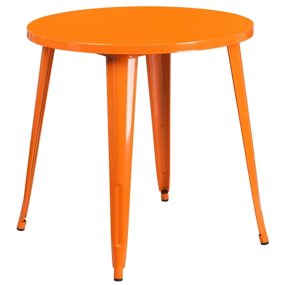Bowery Hill Retro 30" Round Metal Dining Table in Orange Finish