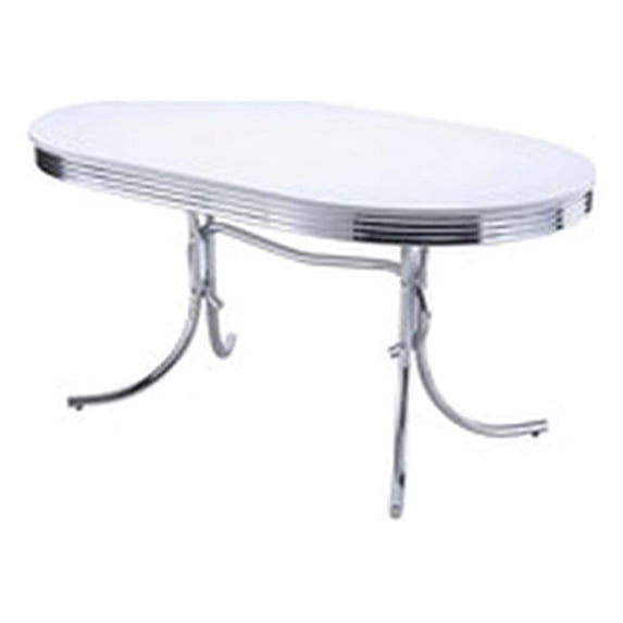 Bowery Hill Retro Chrome Plated Oval Dining Table in White