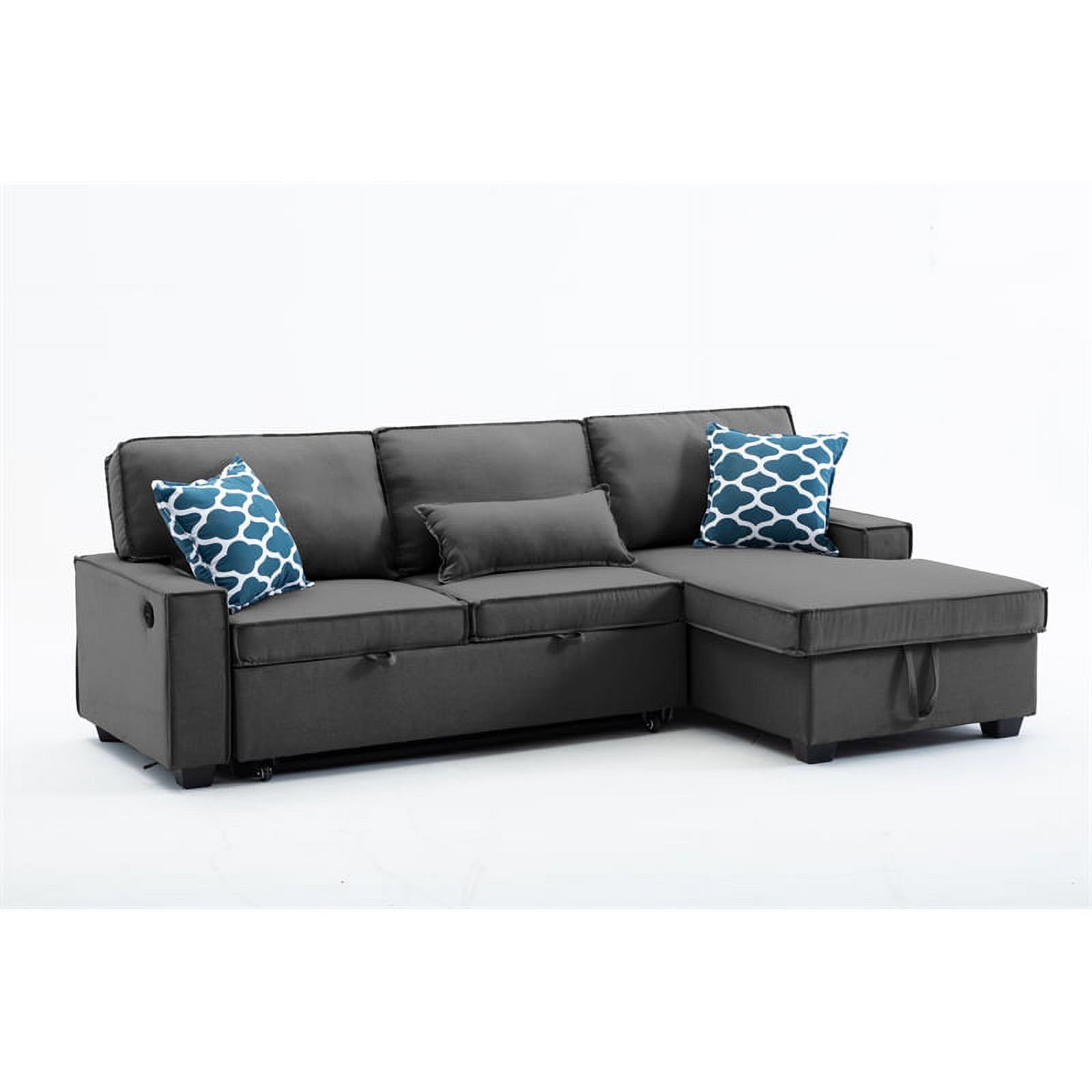 Bowery Hill Rightfacing Storage Chaise Sleeper Linen Fabric Sofa - Dark ...