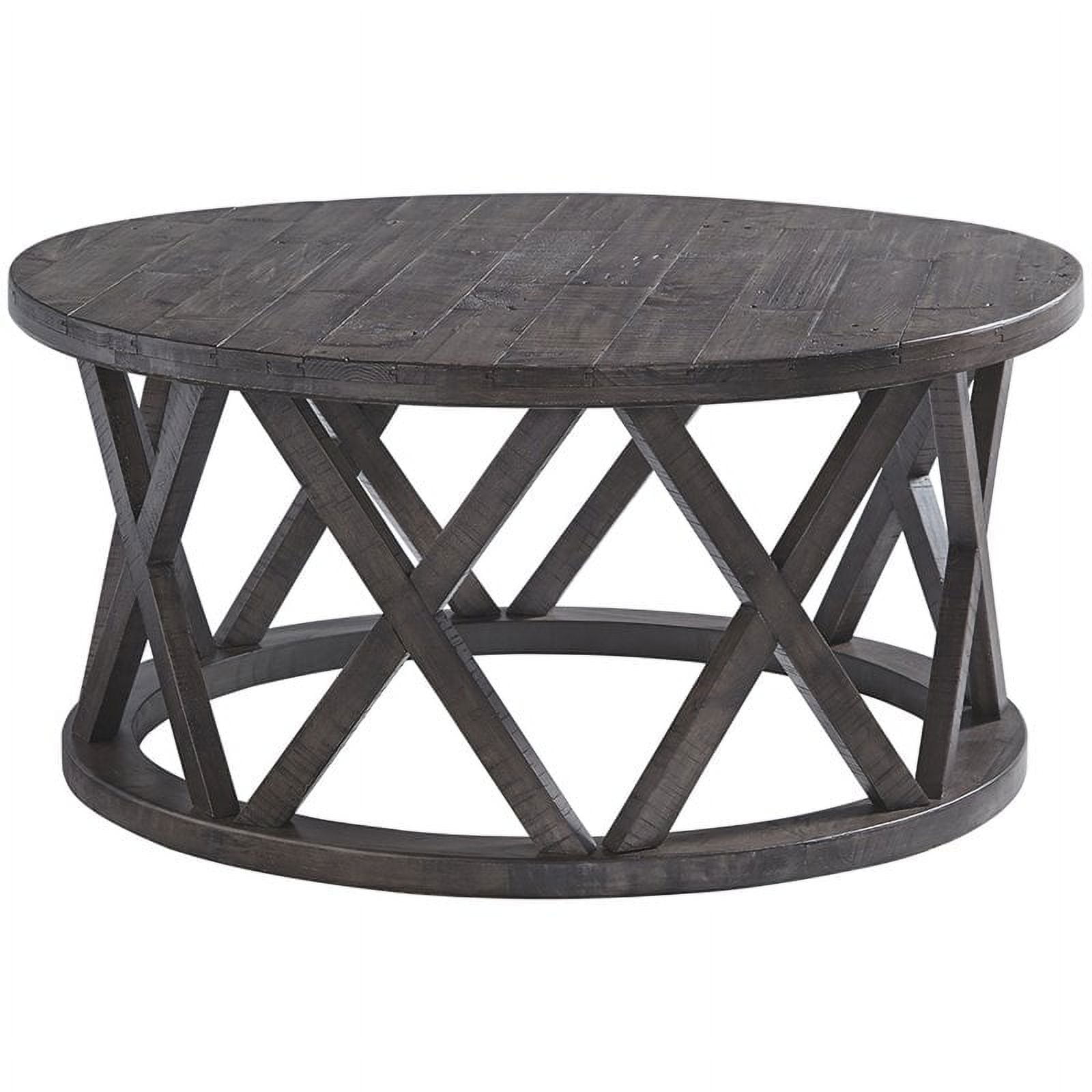 Bowery Hill Round Coffee Table in Rustic Gray