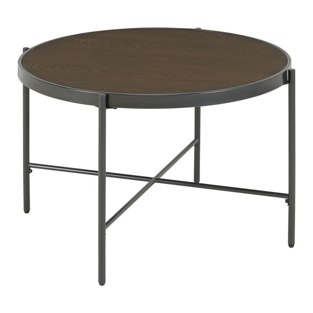 Bowery Hill Round Coffee Table with Wooden Top in Brown