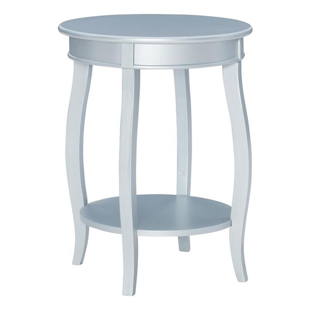 Bowery Hill Round Contemporary Wood End Table with Shelf in Silver ...