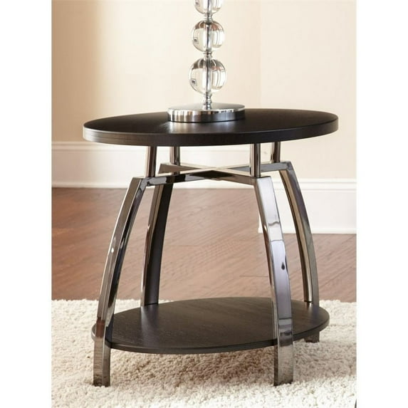 Bowery Hill Round End Table in Black Nickel