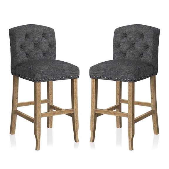Bowery Hill Rustic Fabric Bar Stool in Dark Gray Finish (Set of 2)