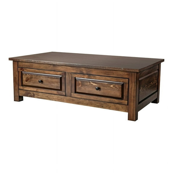 Bowery Hill Rustic Solid Wood 4-Drawer Coffee Table in Walnut
