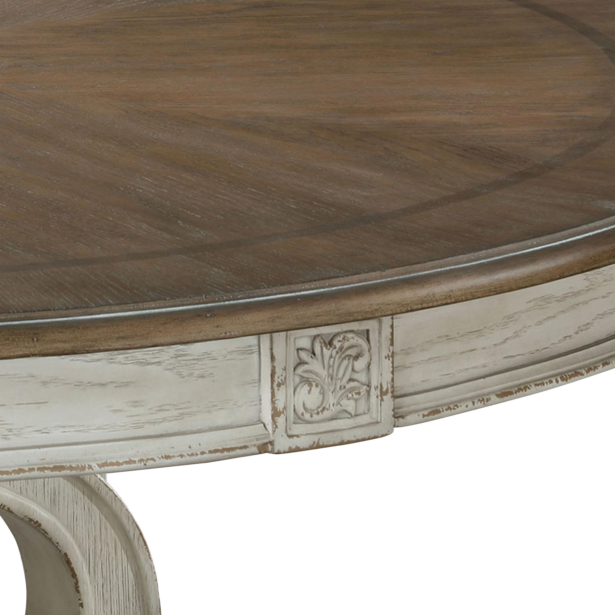 Bowery Hill Rustic Wood 5-Piece Round Dining Table Set in Antique White ...
