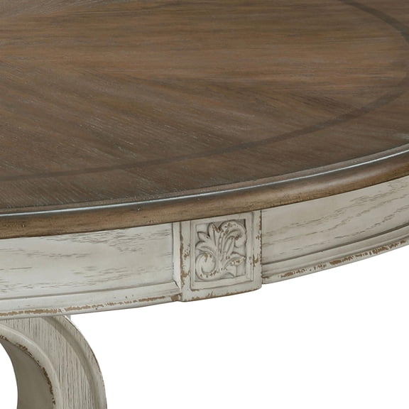 Bowery Hill Rustic Wood 5-Piece Round Dining Table Set in Antique White