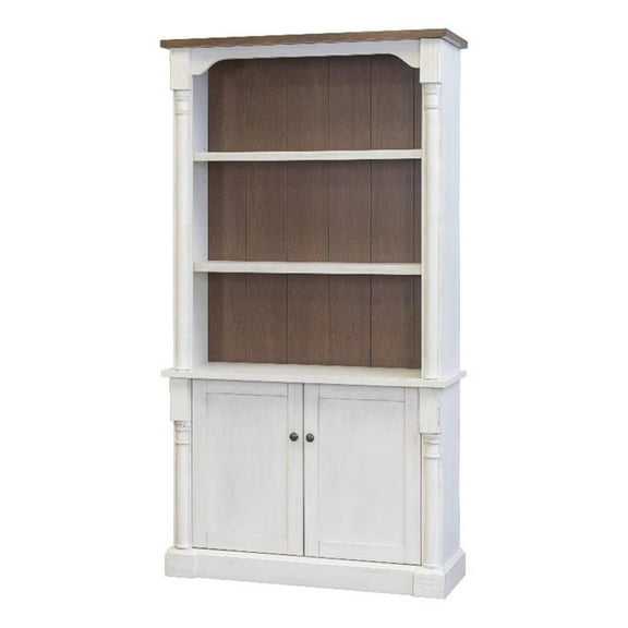 Bowery Hill Rustic Wood Bookcase With Doors Storage Cabinet in White
