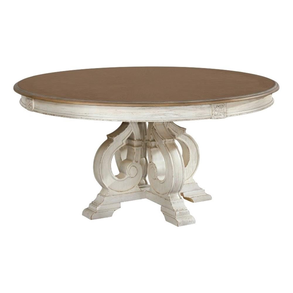 Bowery Hill Rustic Wood Round Dining Table in Antique White Finish - Walmart.com