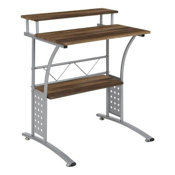 Bowery Hill Rustic Wood/Steel Computer Desk in Rustic Walnut/Silver