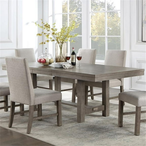 Bowery Hill Rustic Wood Trestle Expandable Dining Table in Gray