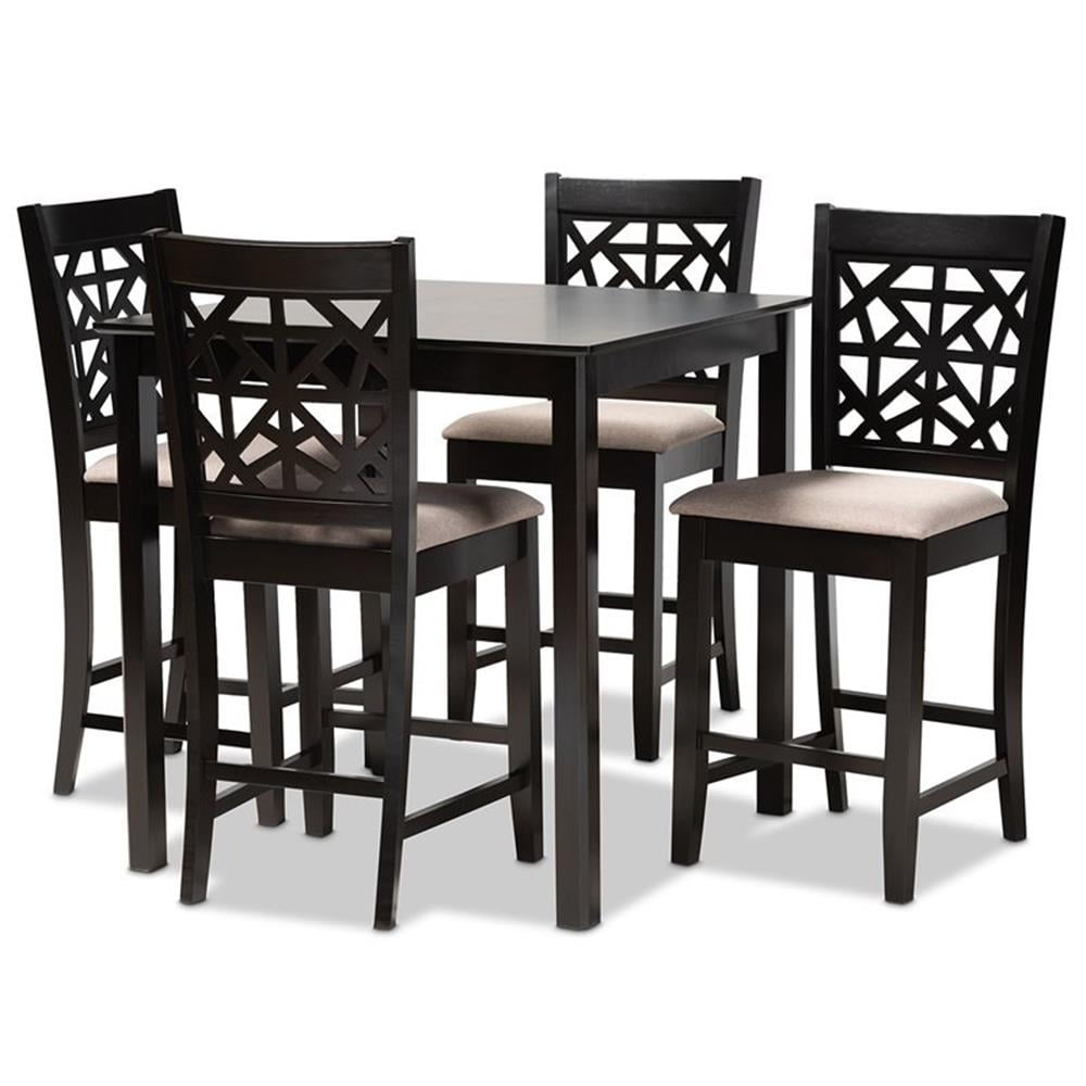 Bowery Hill Sand Upholstered Espresso Finished Wood 5-Piece Pub Set