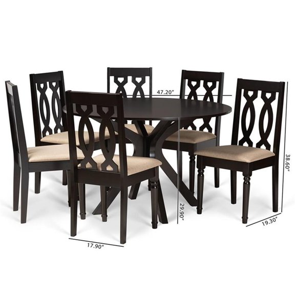 Bowery Hill Sand and Dark Brown Finished Wood 7-Piece Dining Set