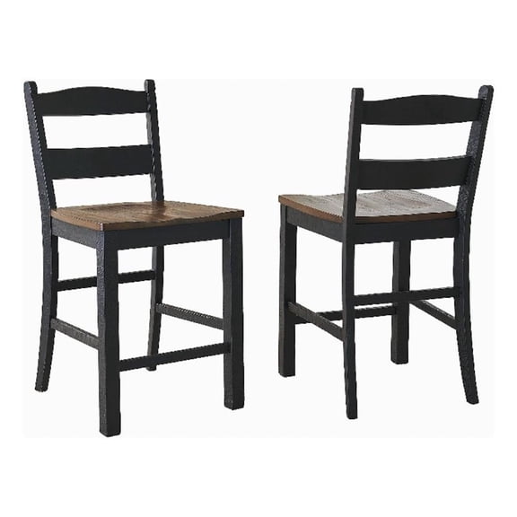 Bowery Hill Set of 2 Brown & Black Counter Height Cottage Barstools