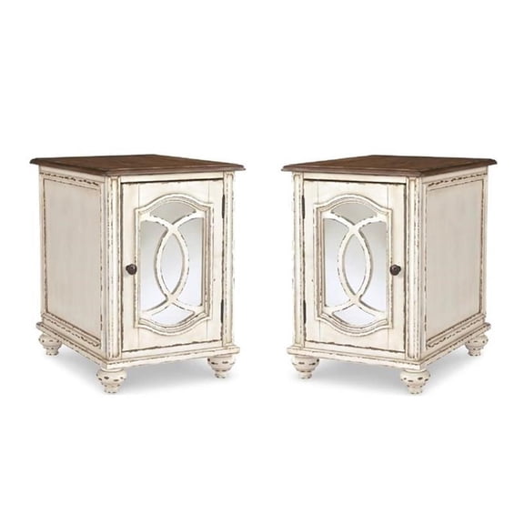 Bowery Hill Set of 2 End Tables in Chipped White & Brown with Storage