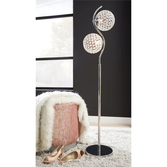 Bowery Hill Single Metal Floor Lamp in Clear & Silver