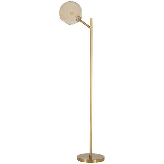 Bowery Hill Single Metal Floor Lamp in Gold & Amber