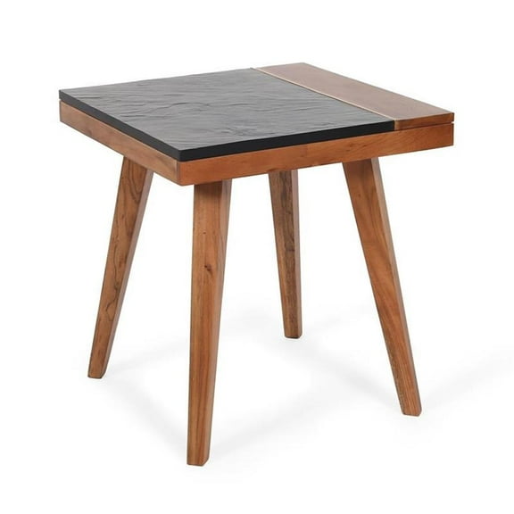 Bowery Hill Slate/Natural Matte Finish Square End Table with Brown wood detail