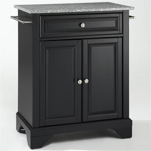 Bowery Hill Solid Granite Top Kitchen Island in Black