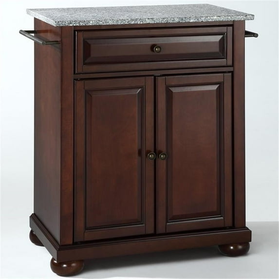 Bowery Hill Solid Granite Top Kitchen Island in Mahogany