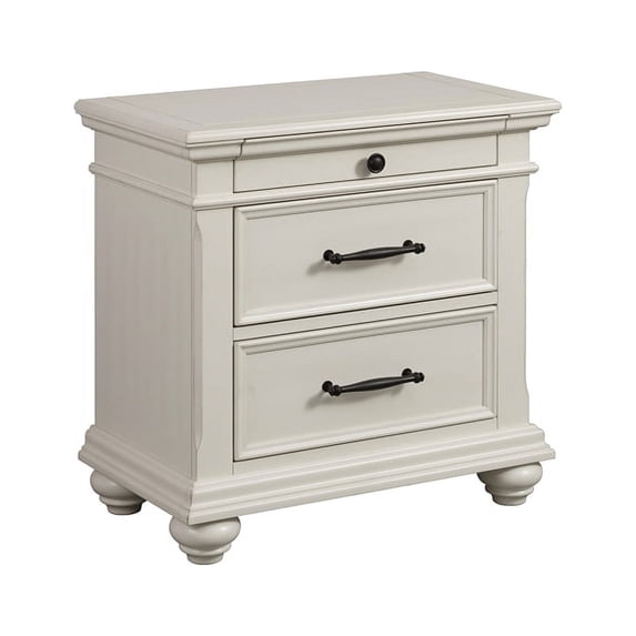 Bowery Hill Solid Wood 3-Drawer Nightstand with USB Ports in Off White