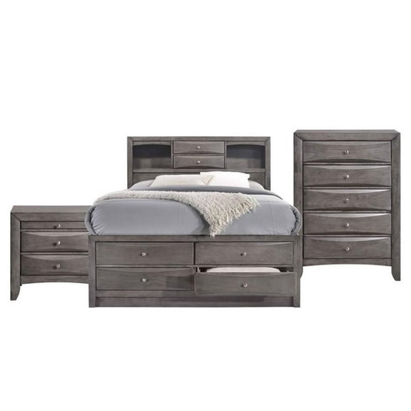 Bowery Hill Solid Wood 3 Piece King Bedroom Set in Gray