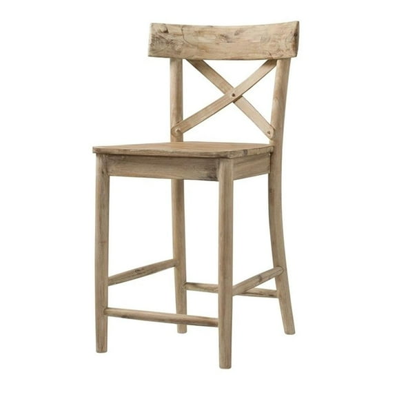 Bowery Hill Solid Wood Bar Stool Chair in Natural With Square Seat & Footrest