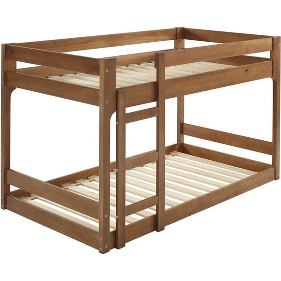 Bowery Hill Solid Wood Jr Twin Over Twin Mod Bunk Bed in Caramel