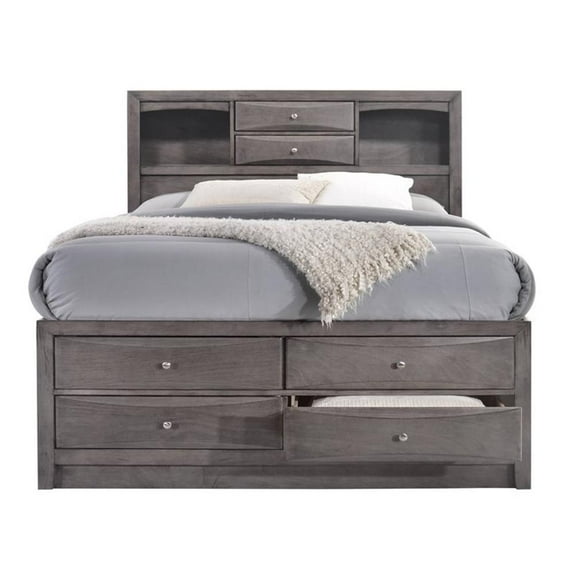 Bowery Hill Solid Wood King Bed with Storage in Gray