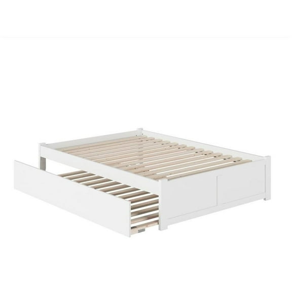 Bowery Hill Solid Wood Platform Full Panel Bed with Trundle in White